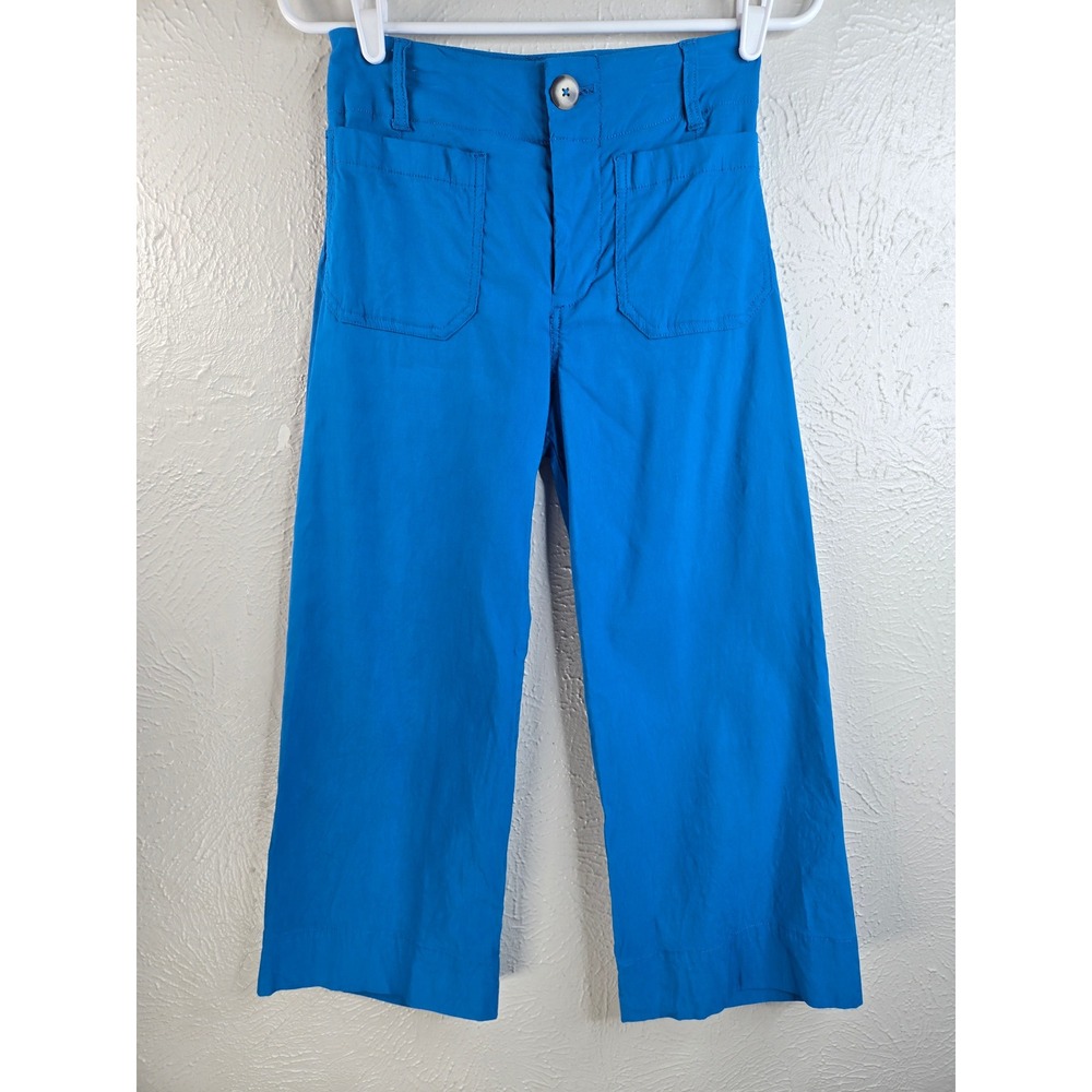 Maeve Colette Wide Leg Crop Pants 24 Petite Blue Linen Blend High Rise Gaucho